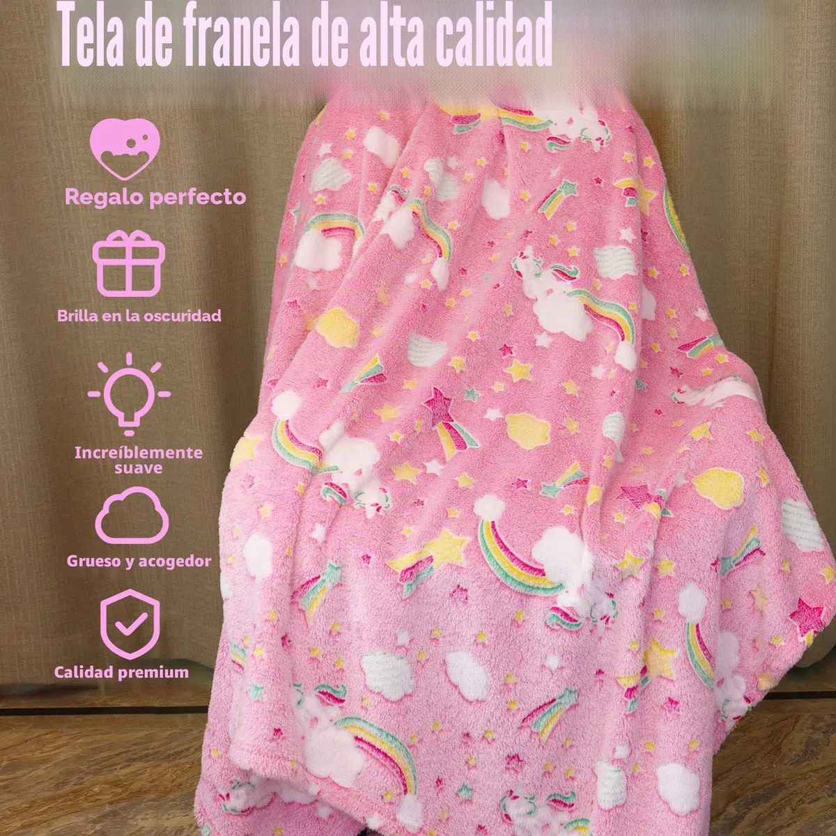 Manta de Unicornio para Niñas - Regalo Muy Suave y Cálida, Color Rosa (130 x 150 cm)