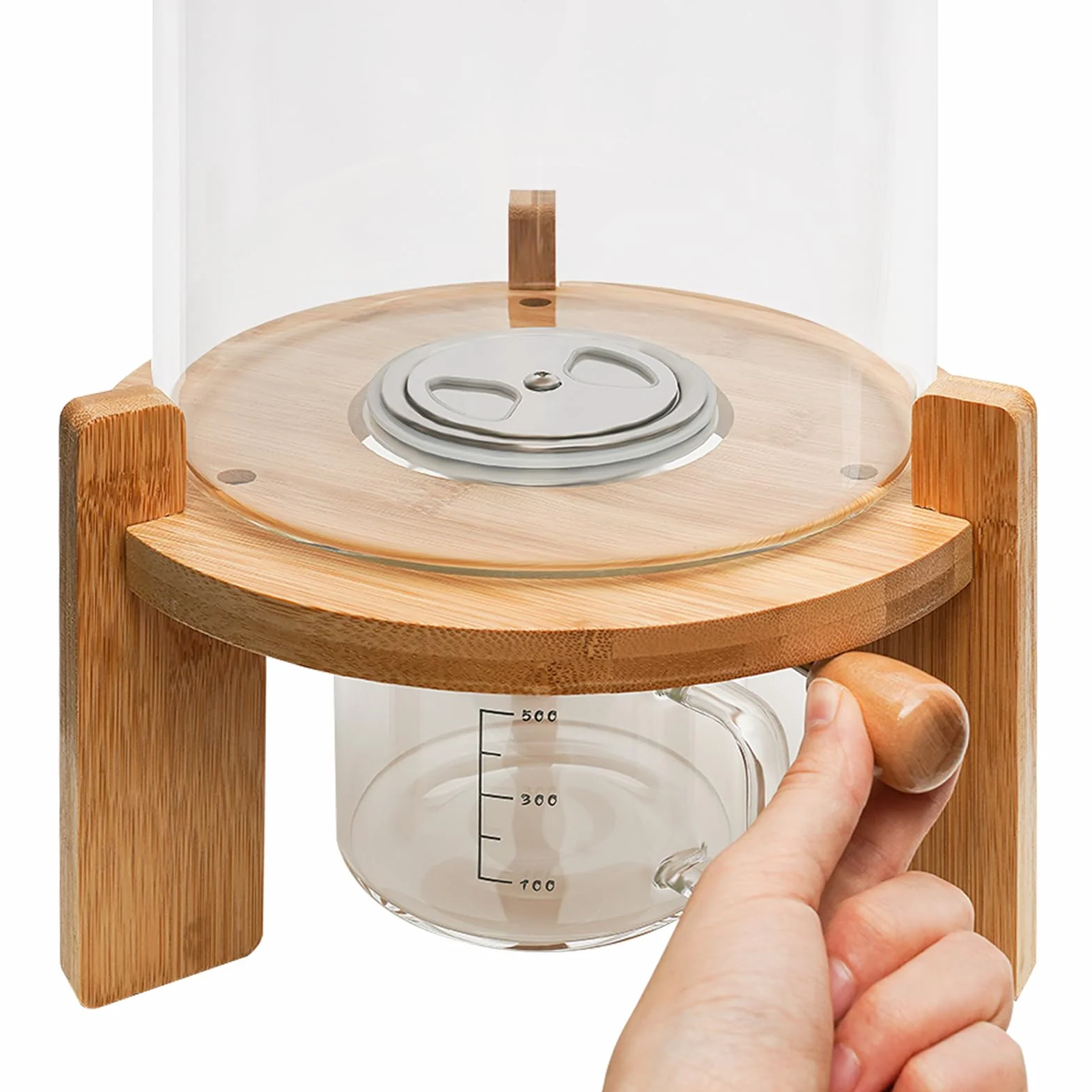 Dispensador de arroz, dispensador de cereales, tarros de cristal con tapa, dispensador de alimentos con vaso medidor de cristal para judías, arroz, cereales, a prueba de humedad y polvo (tamaño: