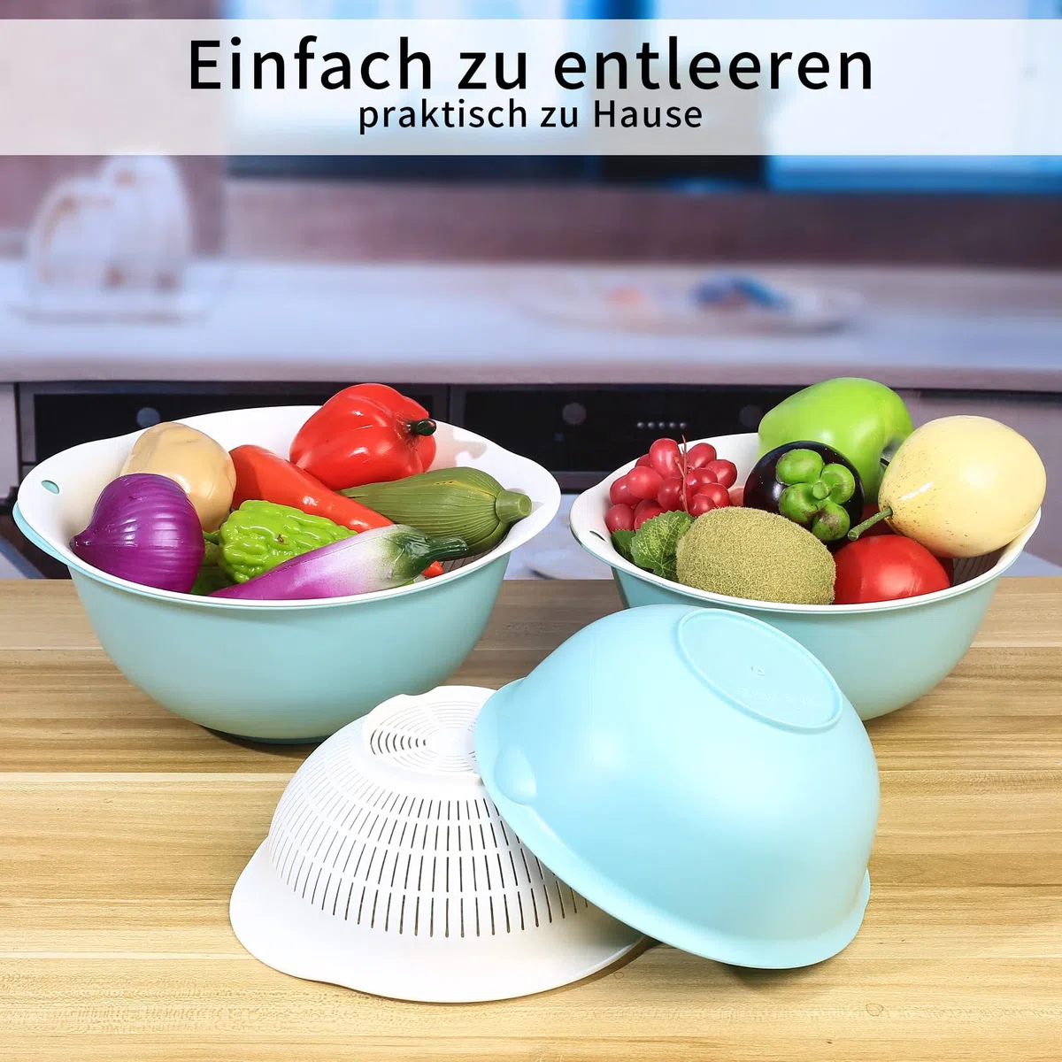 3 Piezas Coladores de Cocina Plastico, 2 en 1 Cesta de Drenaje Multifuncional, Coladores de Alimentos para Escurrir Pasta, Frutas, Verduras