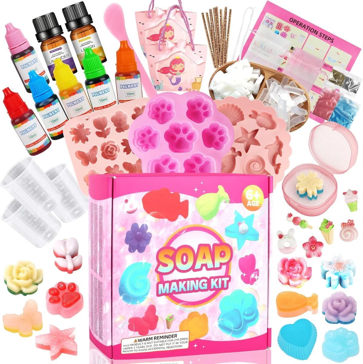 USHOP Jabón para niños, 500 g de jabón con forma de pigmento, bolsa de regalo y herramientas de bricolaje, juego de jabón para adultos, regalo de Navidad