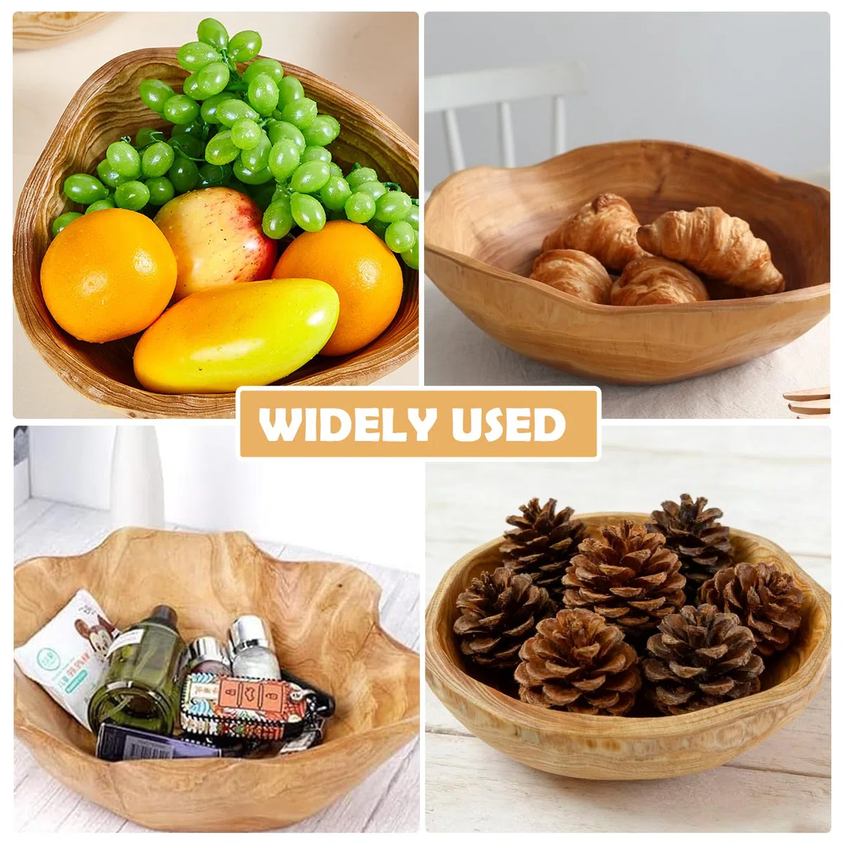 Frutero de madera hecho a mano – Cuenco de madera natural decorativo en forma irregular, ensaladera rústica de madera para frutas, aperitivos o decoración de mesa, ideal para cocina y salón (20-24 cm)