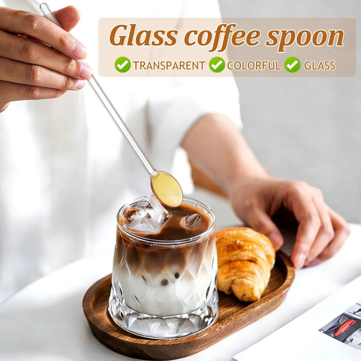 6 Cucharas De Cristal Transparente De 6.69 in Cuchara De Café De Mango Largo Resistente Al Calor Para Remover Bebidas Postres Y Servir En Hogar Restaurante Y Hotel
