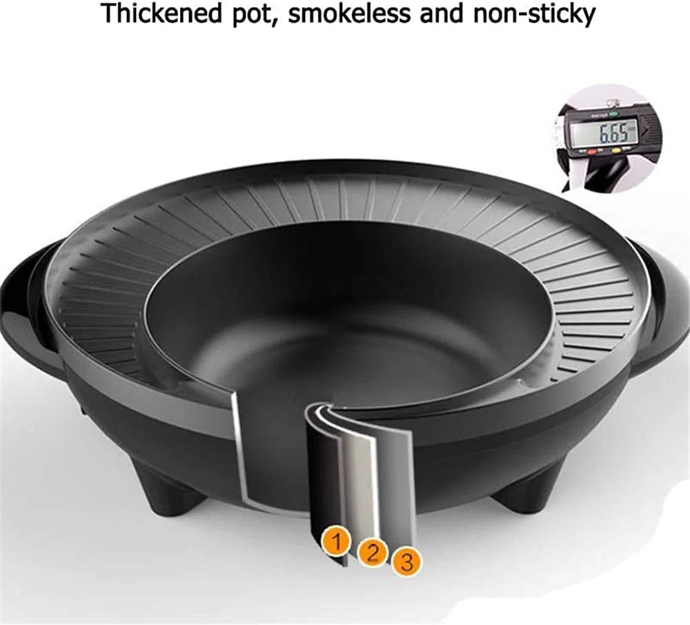 Parrilla Eléctrica Plancha de Asar Parrilla eléctrica sin Humo 2 en 1 y Olla Caliente Parrilla eléctrica para Olla Caliente 110 V Dividida Fácil Limpieza Control de Temperatura Dual 10