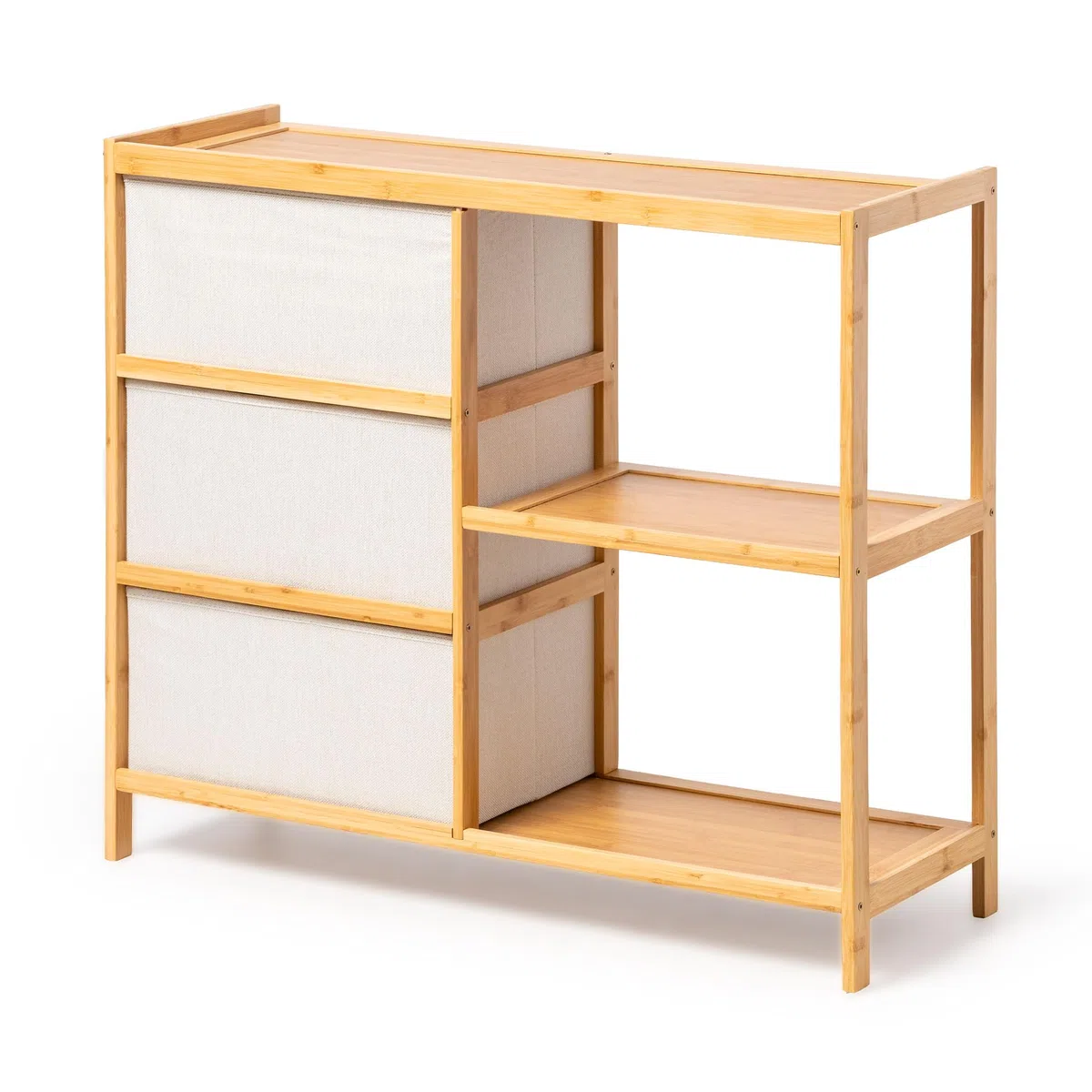ATAA Estanteria con Cajonera Giant- Estantería de bambú Giant con 3 cajones de Tela – Mueble Organizador sostenible y Ligero – Ideal para Dormitorio, habitación Infantil o Pasillo