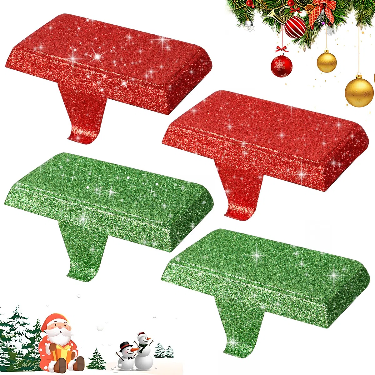 4 soportes de repisa de Navidad, ganchos de metal para chimenea, ganchos de adorno de Navidad para chimenea de 5 x 2.5 x 0.7 pulgadas para decoración de fiestas de Navidad (4 piezas)