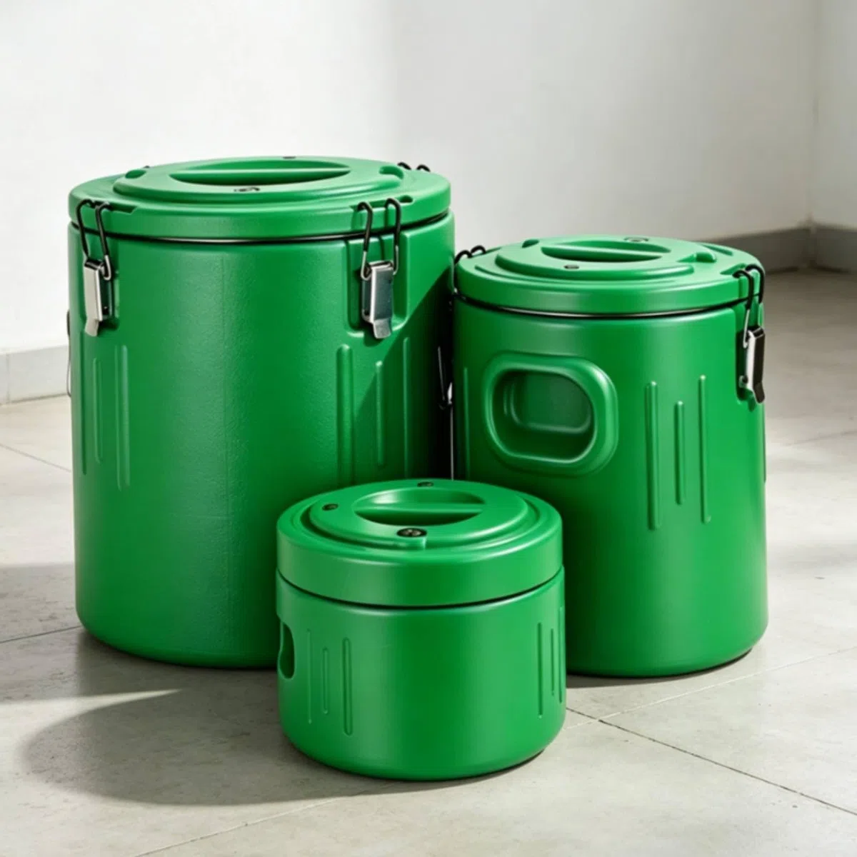 3 Piezas Cubeta Térmica Recipientes de Almacenaje Barril Isotérmico Aislante con Asa Ergonómica Adecuado para Almacenar Sopa Bebida Comida, Verde, Verde, Juego De 3 Piezas 5L/10L/30L