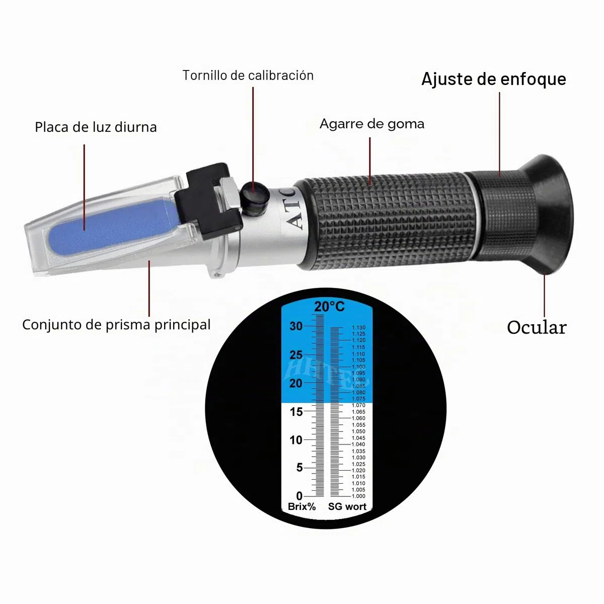 HHTEC Refractómetro Cerveza 0–32% Brix & SG 1.000–1.130 – ATC – para Mosto y Homebrewing – Control Fermentación – NO Mide Alcohol Final