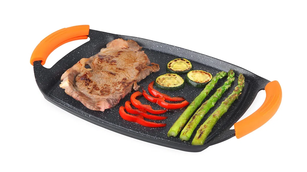 Orbegozo GDB 3600 Plancha Grill de Aluminio Fundido, Superficie Antiadherente, Apto para Lavavajillas, Asas de Goma