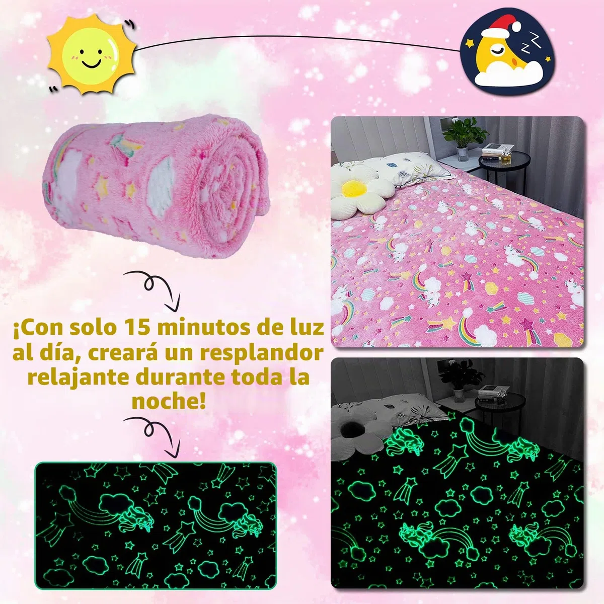 Manta de Unicornio para Niñas - Regalo Muy Suave y Cálida, Color Rosa (130 x 150 cm)