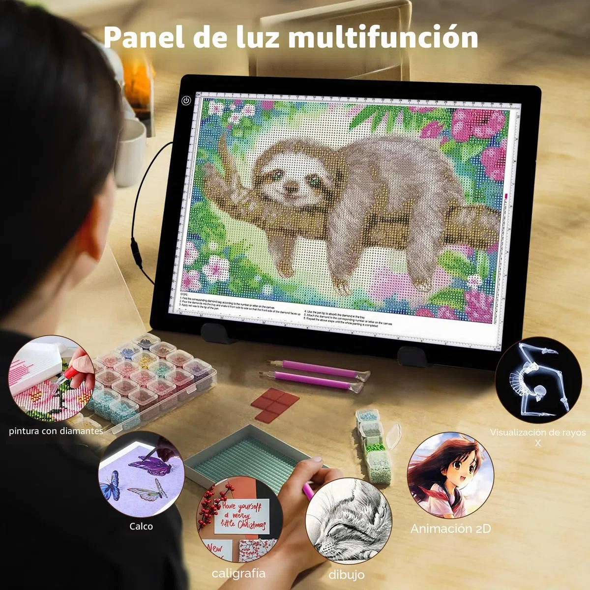 Caja de luz A3 – Almohadilla de luz de trazado con soporte, tablero de brillo regulable continuo de 3 niveles, almohadilla de luz LED ultrafina para deshierbar vinilo, dibujo, pintura de diamantes