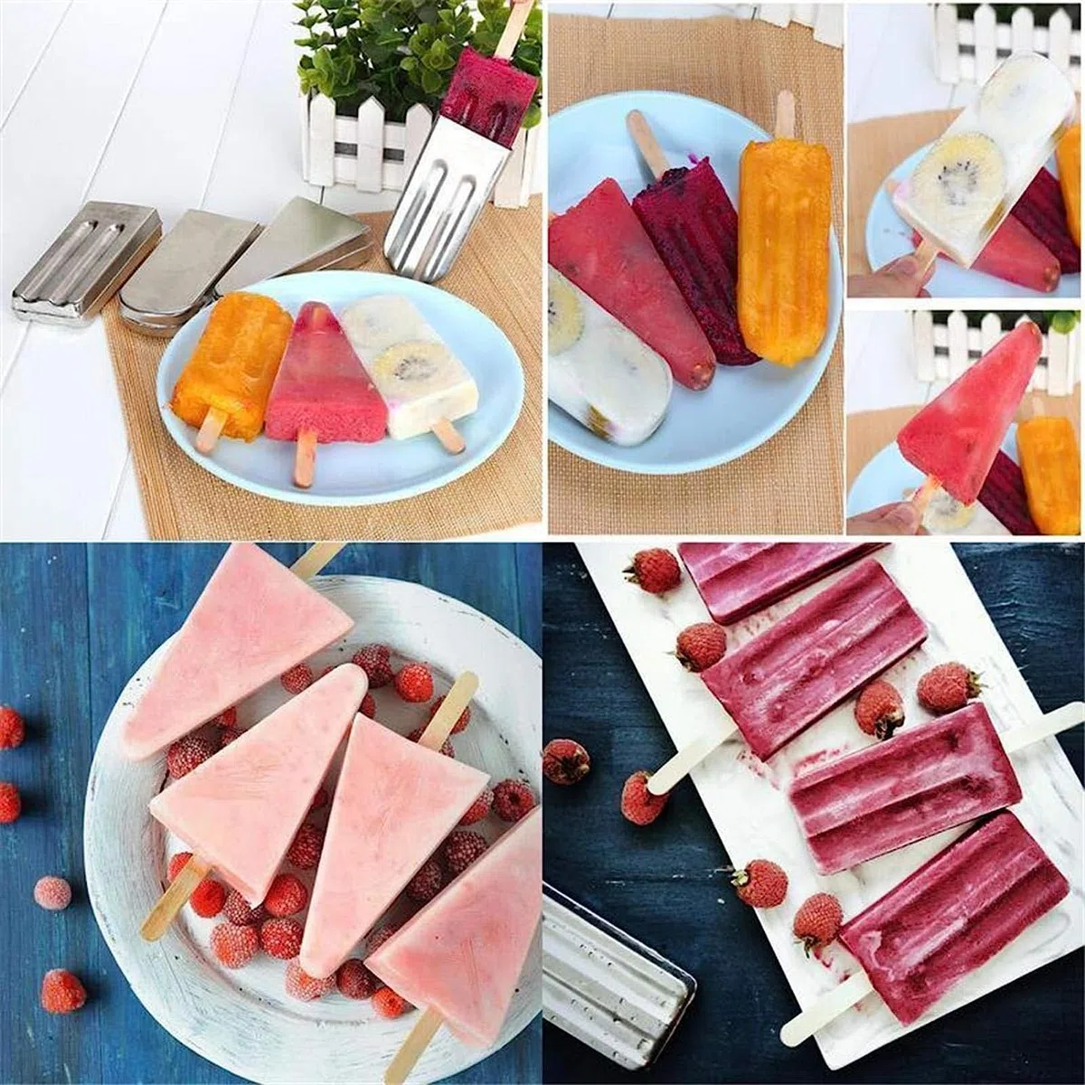 Juego de 10 moldes de acero inoxidable para helados o polos helados, perfectos para usar en el interior y en el exterior