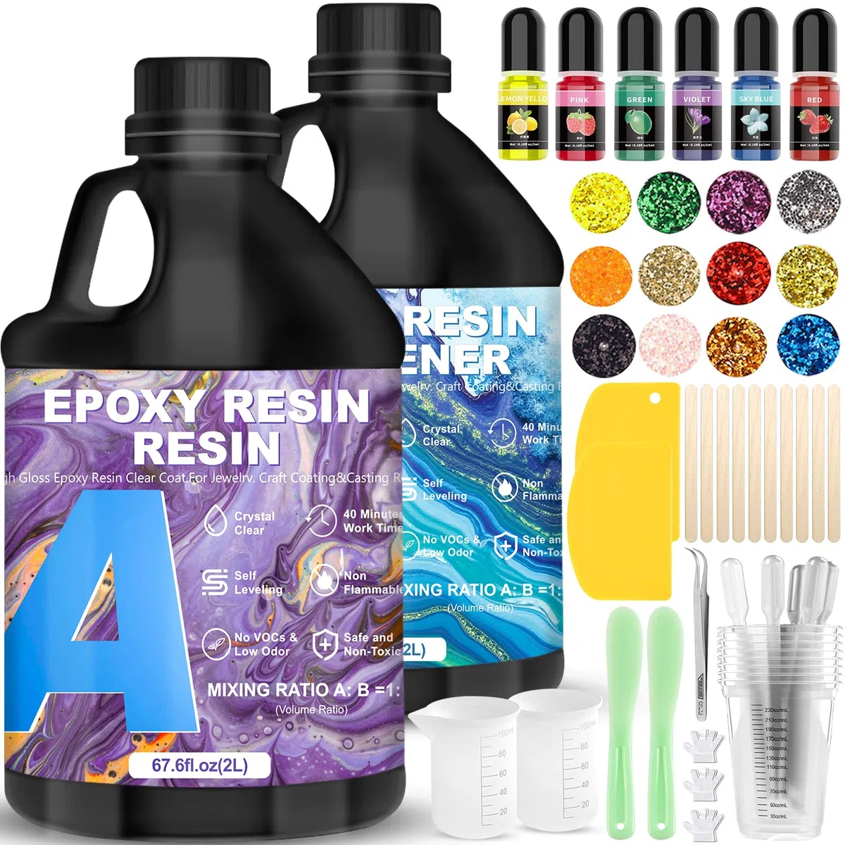 Kit Resina Epoxy Transparente 4L/135.2oz, 1:1 Relación, para Manualidades, Hacer Llaveros, Molde, Joyería, Mesa, Madera, DIY, Posavasos
