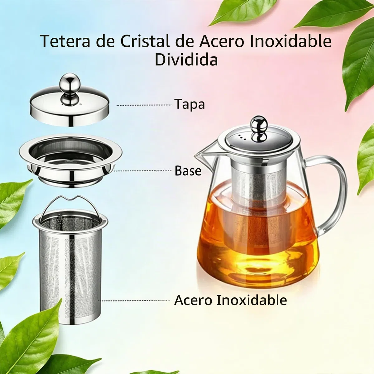[Estilo De Actualización] Tetera De Cristal con Colador, Té de Vidrio De Borosilicato con Colador, Transparente Para Té Suelto, Apta Para Iavavajillas 550 ml