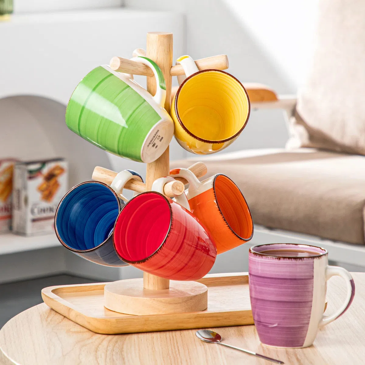 vancasso Serie Bonita Set 6 Tazas de Café, 360 ml Tazas Desayuno Mugs, Juego de Tazas de Leche, Tazas de Cerámica, Microondas y Lavavajillas, Pintados a Mano de Estilo, 6 Colores