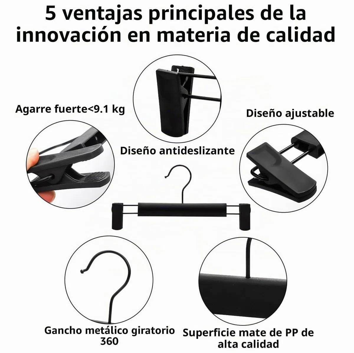 LATRAT Perchas, 20 perchas para pantalones o faldas con 2 clips antideslizantes ajustables, 360 ganchos giratorios, color blanco