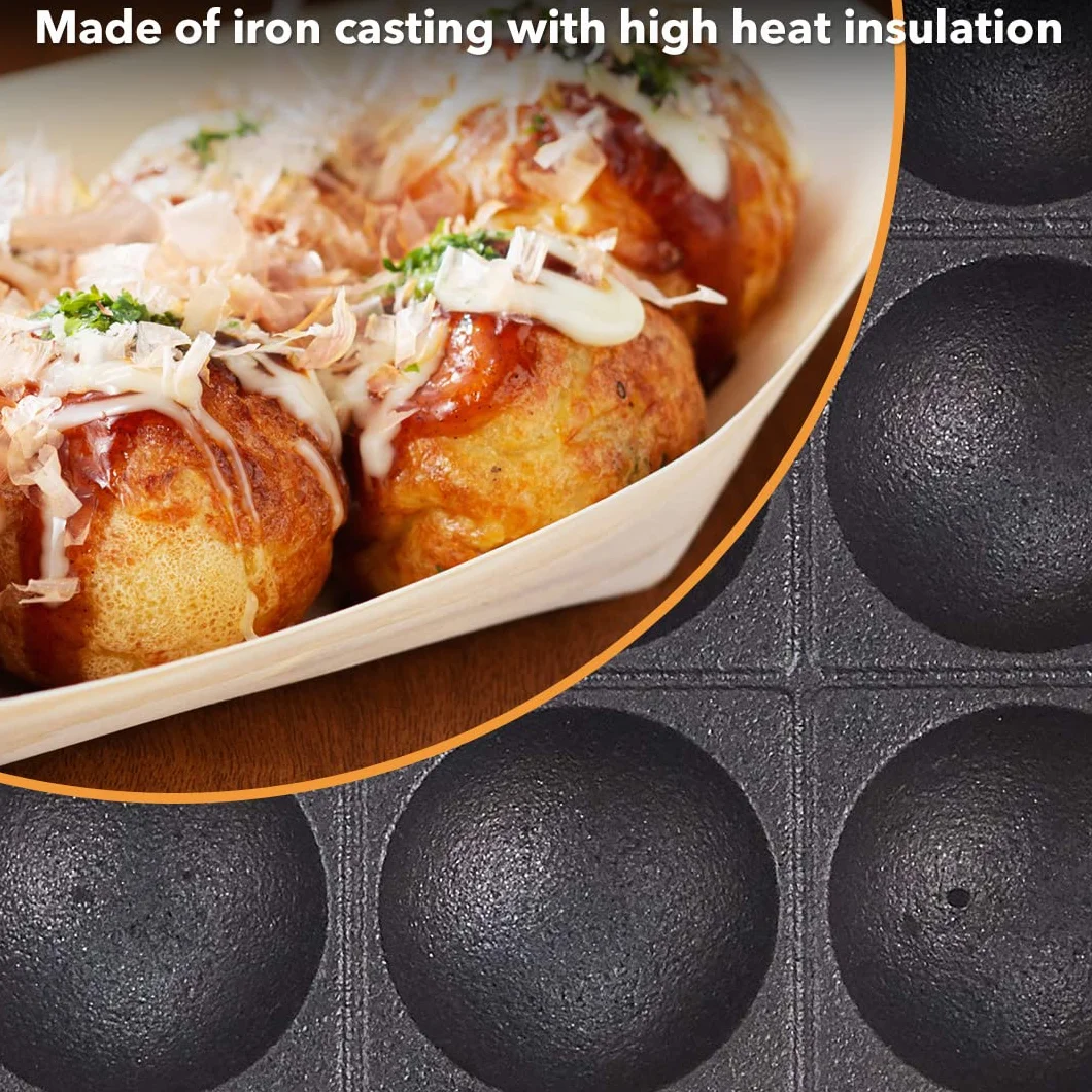 TIKUSAN Takoyaki Sartén de hierro fundido Takoyaki para hacer moldes de bolas de carne de pulpo japonés (21 moldes)
