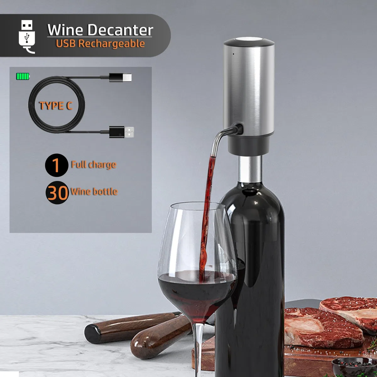 Aireador y vertedor de vino eléctrico, decantadores de vino automáticos inteligentes, dispensador de vino recargable con cable USB, los mejores regalos de vino