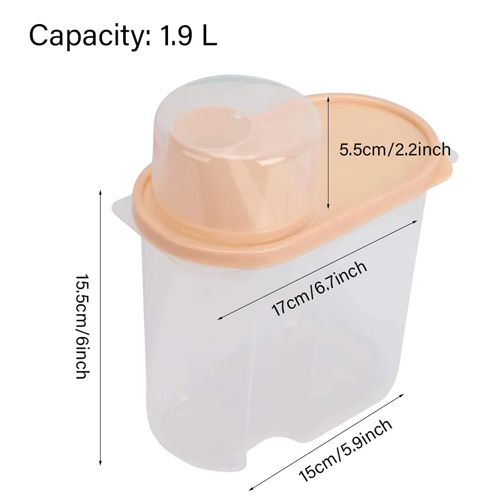 4 Piezas Tanque Almacenamiento Alimentos Secos,Envases Plástico,Recipiente Para Cereales,Medidora Caja,Se Utiliza Para Harina,Café,1,9 L