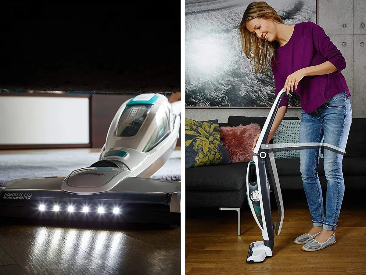 Leifheit Aspiradora sin cables Regulus PowerVac 2in1, aspirador sin bolsa, con batería y con aspiradora de mano incluida, 40 minutos de autonomía | Compatible con mopa Profi XL, ancho 42 cm, limpieza en seco y húmedo, micro duo, super soft y static plus l