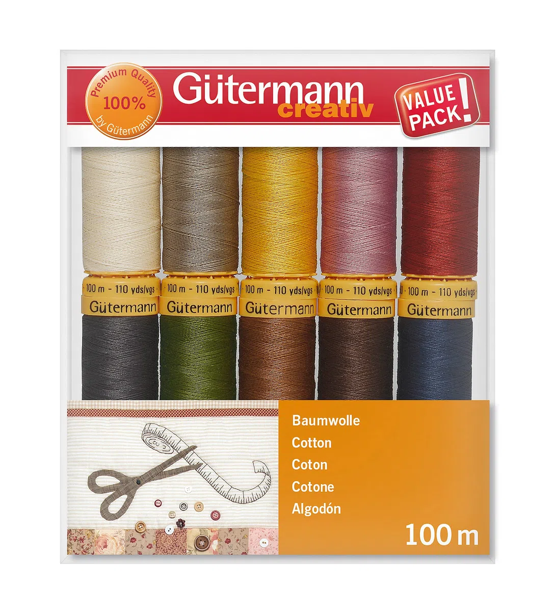 Gütermann creativ Set hilo de coser con 10 bobinas de hilo de algodón 100 m en colores diferentes