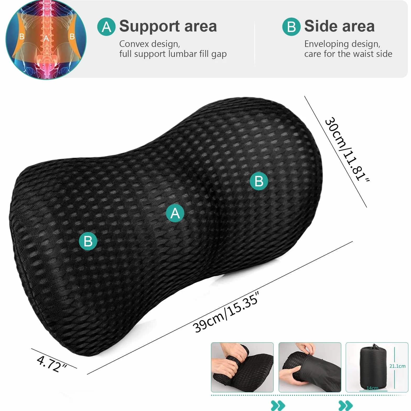 Almohada ergonómica de apoyo lumbar, cojín de respaldo de espuma viscoelástica de alta calidad para silla de oficina, coche y juegos, diseño ortopédico para aliviar el dolor de espalda baja, cubierta