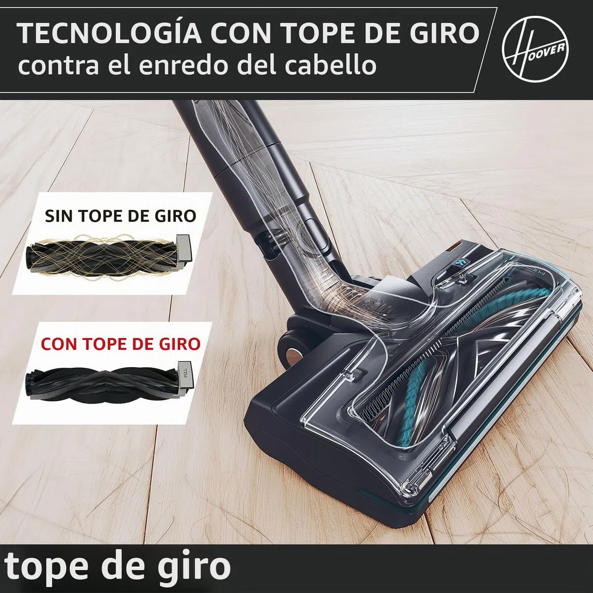 Hoover Aspiradora Escoba Sin Cable, 1200 POWERTIME, Alta Potencia, Cepillo Antienredos, Luces LED, Ligera, Ideal para Rincones [HF410H]