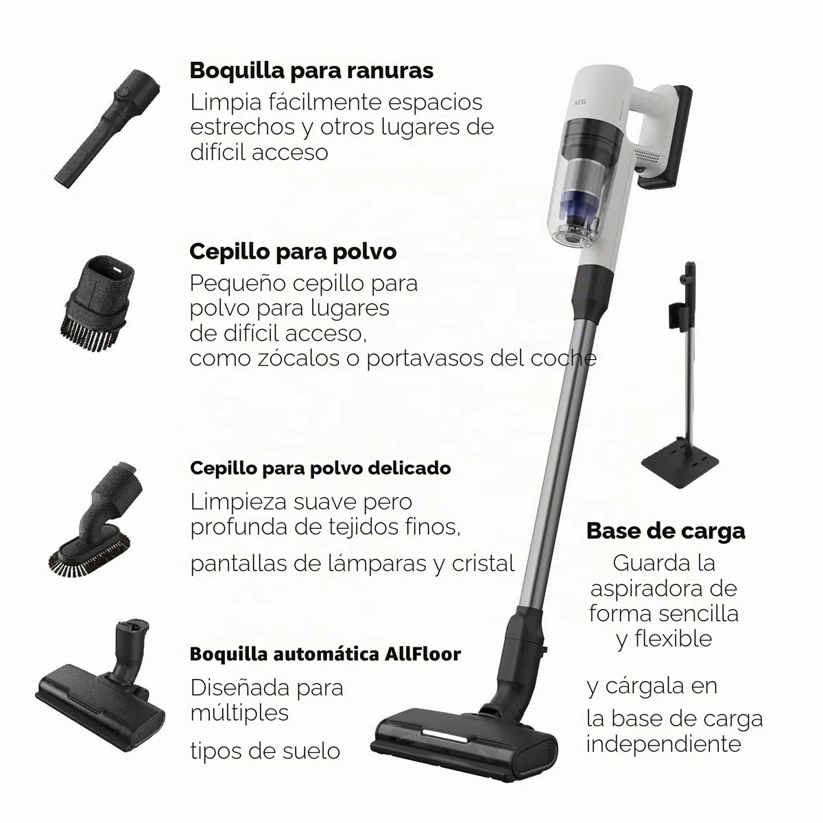AEG Aspirador Escoba Sin Cable 7000 AP72UB21AM, 2 en 1 Escoba y Mano, hasta 50 min autonomía, Cepillo AllFloor Car LED, Filtración HEPA 6 etapas, Depósito 0,3 L