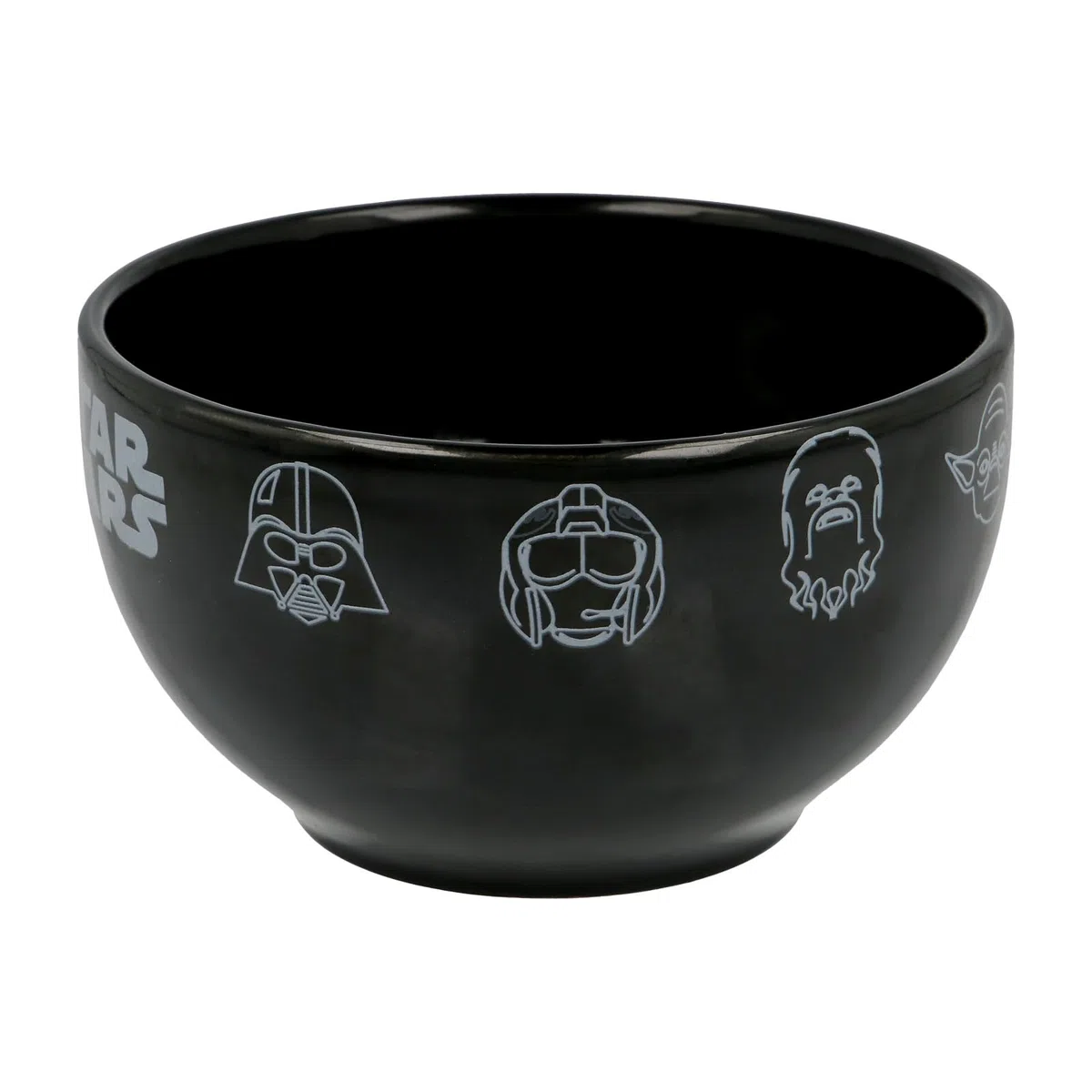 Elbenwald Cuenco para Desayuno de Star Wars - Cuenco de Cereales con Iconos de Chewbacca R2-D2 Yoda Darth Vader - 600 ml - 8 cm de Altura - Ø 13 cm - Cerámica - Negro