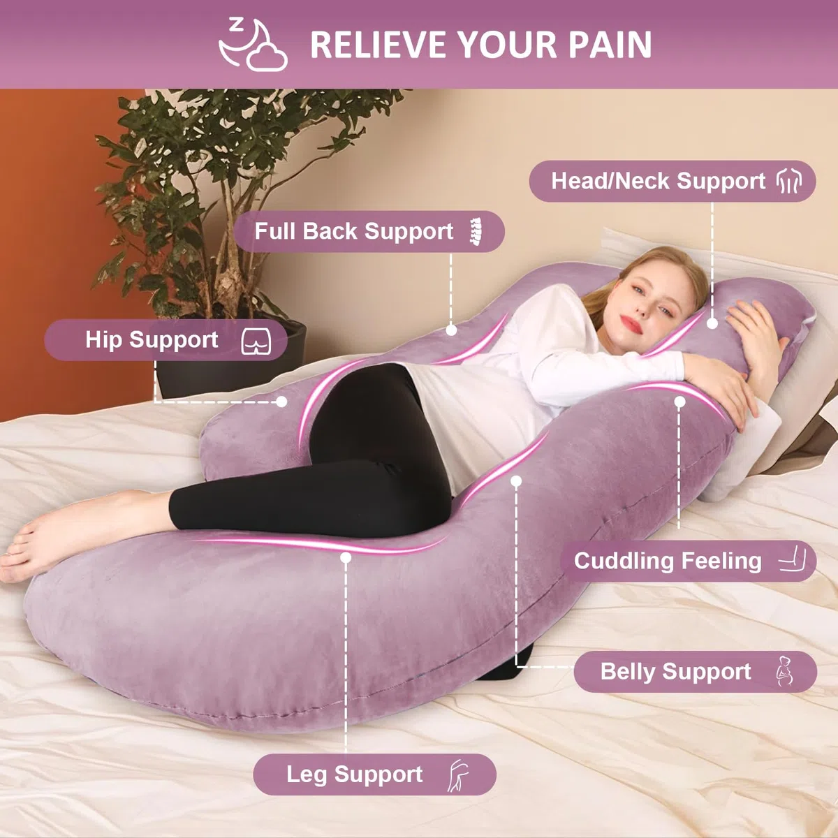 Chilling Home Almohada de embarazo, almohada de maternidad de 55 pulgadas para mujeres embarazadas, cómoda almohada de cuerpo completo en forma de J, almohadas de embarazo para dormir, con funda