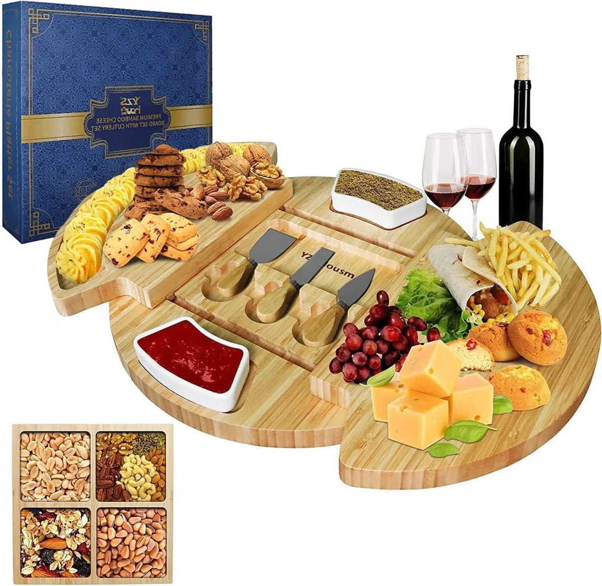 Louis Donné Tabla de queso con herramientas de queso, plato de queso, juego de placas de charcutería, servidor de madera grande grueso, regalo de calor para los amantes de la comida