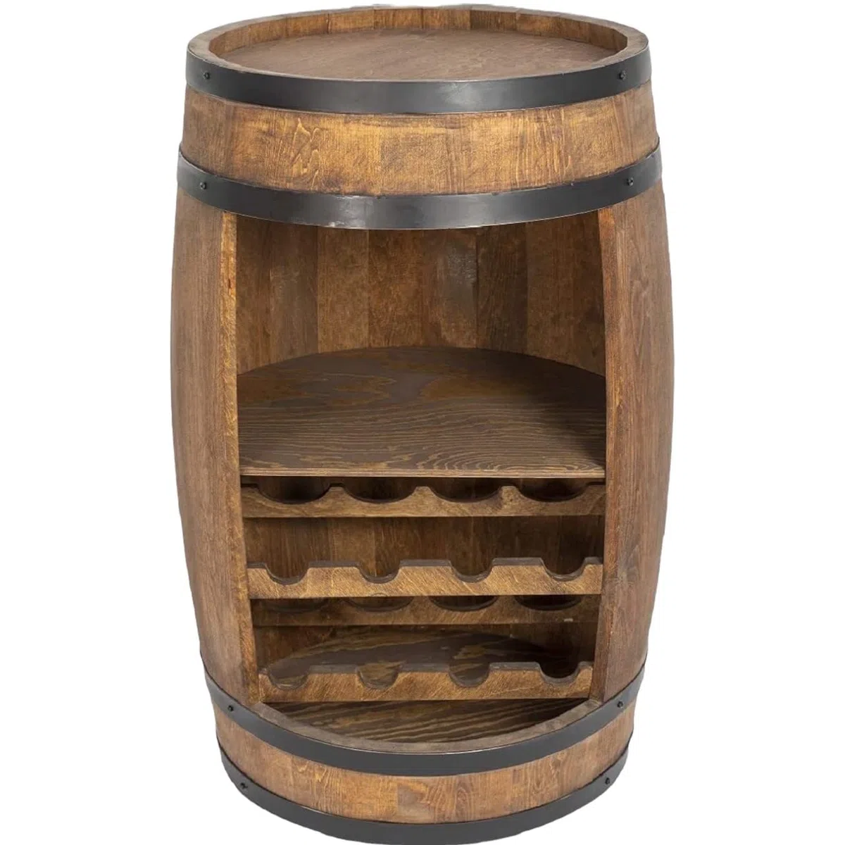 Barril de madera, barril con estantes y 2 estantes para vino, bebidas, vino, estantería de madera 82cm, decoración para habitación. Moderno armario de almacenamiento para botellas - Botellero