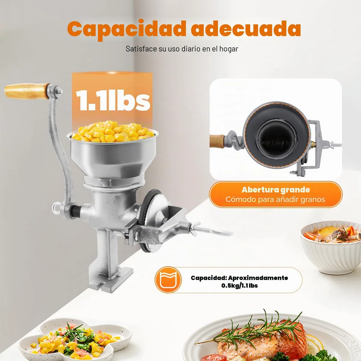 Molino manual para cereales, molinillo manual de hierro fundido, para nueces, café, cereales, semillas, especias