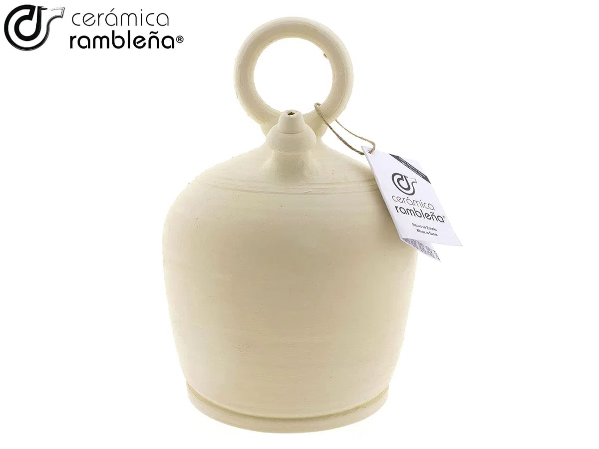 CERÁMICA RAMBLEÑA | Botijo de Barro Tradicional asa Redonda Base Ancha de La Rambla (Córdoba) | 100% Hecho a Mano | 4 litros | Eco | Plato NO Incluido