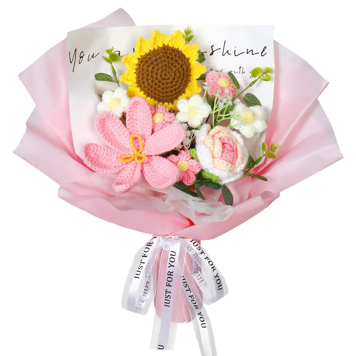 ASTNIC Ramo de flores de ganchillo, ramo de flores de punto hecho a mano, tulipán, girasol, rosa, día de la madre, aniversario, cumpleaños, San Valentín, regalos de punto para madre, mujeres, amigas