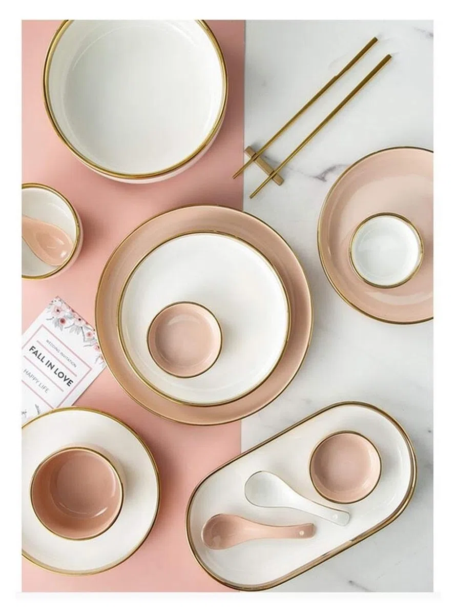 Juego De Vajilla De Porcelana, Juego De Vajilla De Cerámica Phnom Penh, Platos Y Cuencos Para Restaurante Y Regalos De Boda, Juego De Vajilla De Porcelana De Estilo Europeo, Morado, 4 Personas B