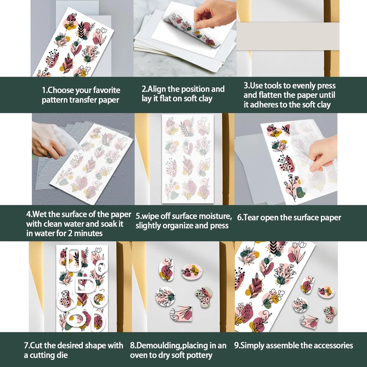 OLYCRAFT Papel de transferencia de arcilla bohemia, 4 diseños, 24 unidades, papel de transferencia para arcilla polimérica, sol, luna, hojas de transferencia de arcilla polimérica, papel de