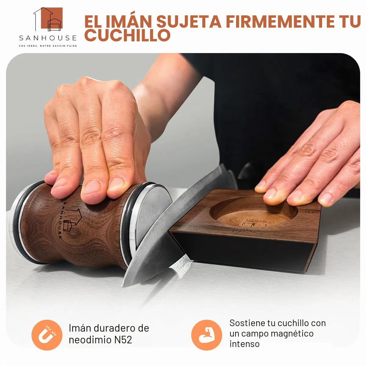 Afilador de cuchillos con ruedas, afilador magnético multiángulo, afilador de cuchillos profesional, afilador cuchillos de diamante y cerámica, ofrece un afilado de 15 a 22 grados (MARCA FRANCESA).