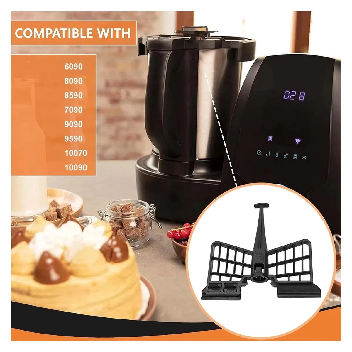 Batidor compatible con batidoras Cecotec Mambo 6090, 8090, 8590, 7090, 9090, 9590, 10070 y 10090 (tipo mariposa).