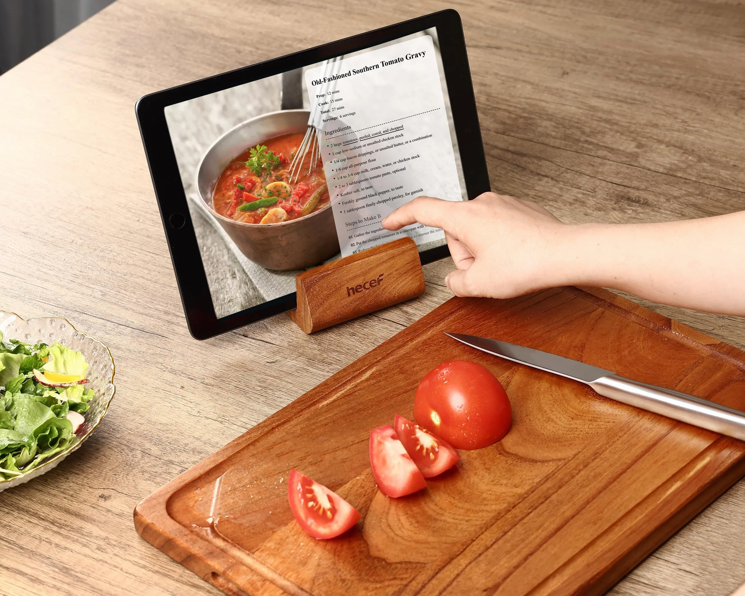 hecef Juego de tablas de cortar de madera con soporte, reversibles para cortar y servir, con ranuras antigoteo y asas integradas, set de 3 para carne, pescado, verduras, pan, embutidos y quesos