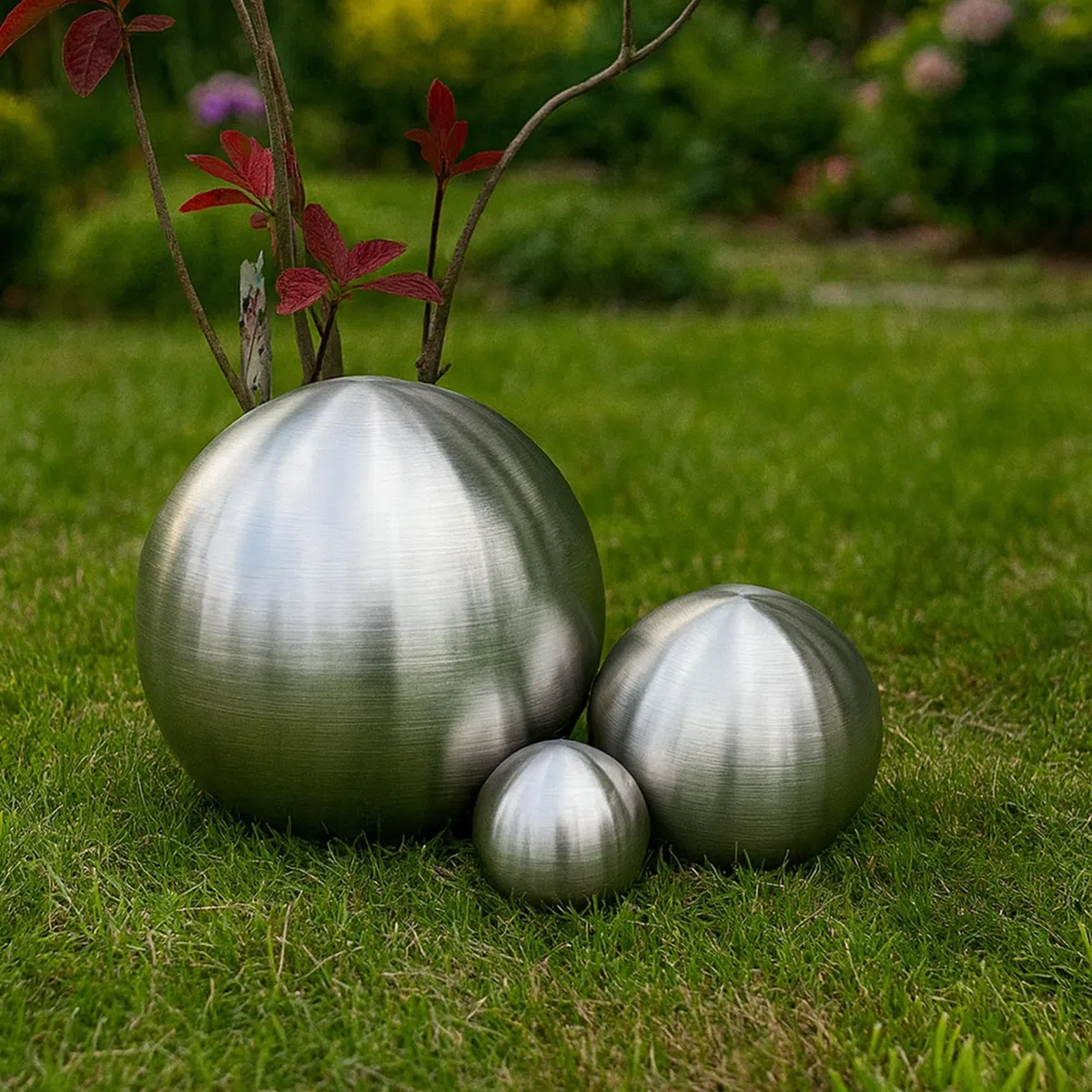Köhko Juego de 3 bolas de acero inoxidable, 06, diámetro 9-15-24 cm, bola decorativa de acero inoxidable cepillado mate, diámetro 9-15-24 cm