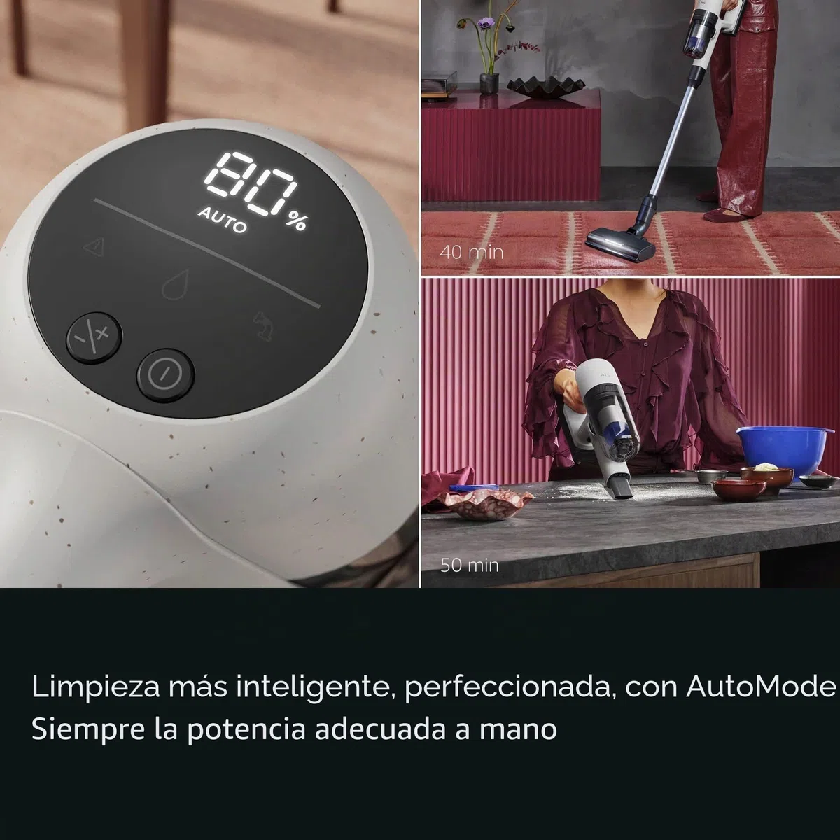 AEG Aspirador Escoba Sin Cable 7000 AP72UB21AM, 2 en 1 Escoba y Mano, hasta 50 min autonomía, Cepillo AllFloor Car LED, Filtración HEPA 6 etapas, Depósito 0,3 L