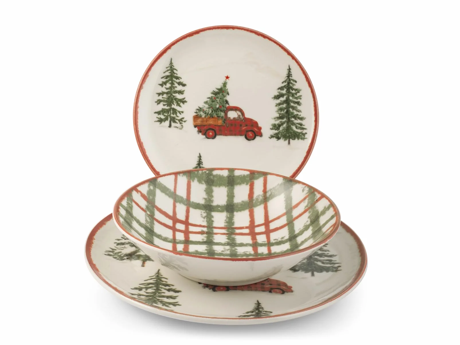 H&H Juego de Mesa Navideño 12 Piezas Adventure en Gres - Platos Planos, Sopas y Postres - Perfecto para Crear un Ambiente Acogedor para las Fiestas