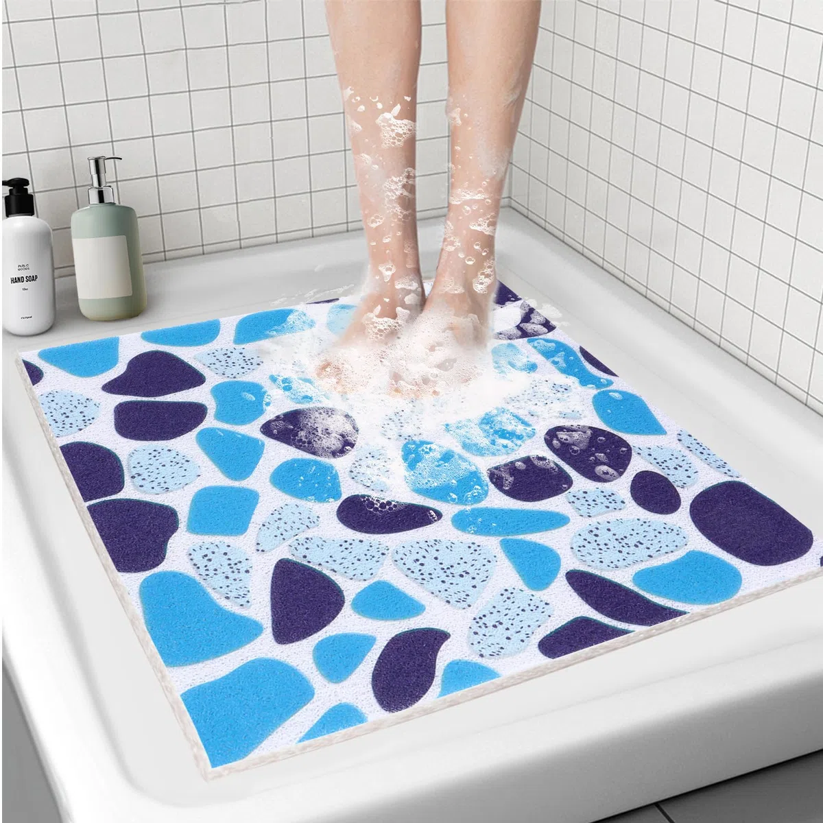 BWBIKE Alfombrilla de Ducha Cuadrada 70 x 70 cm Alfombrilla de Baño Antideslizante Alfombrillas de Bañera de Lufa de PVC Suave Alfombrilla de Baño de Secado Rápido Extra Grande,70 x 70 cm,Azul