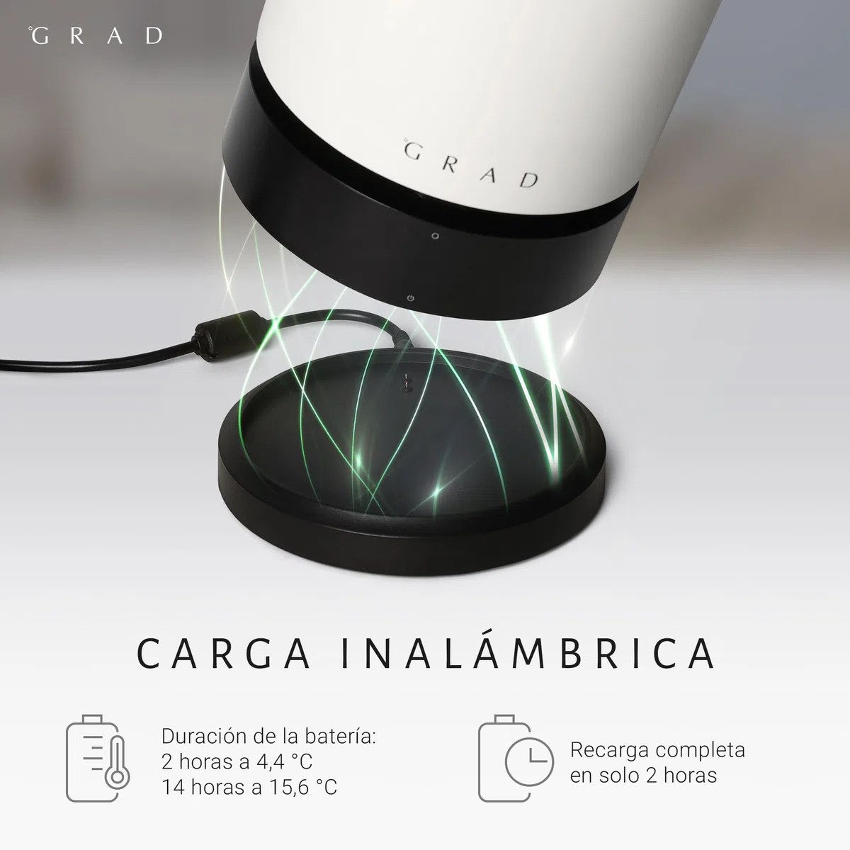 Grad No.1 Cooler(Blanco roto) enfriador silencioso,portátil con ajuste preciso temperatura enfriador botellas aislado mantiene bebidas frías horas regalo vino ideal para botellas hasta diámetro