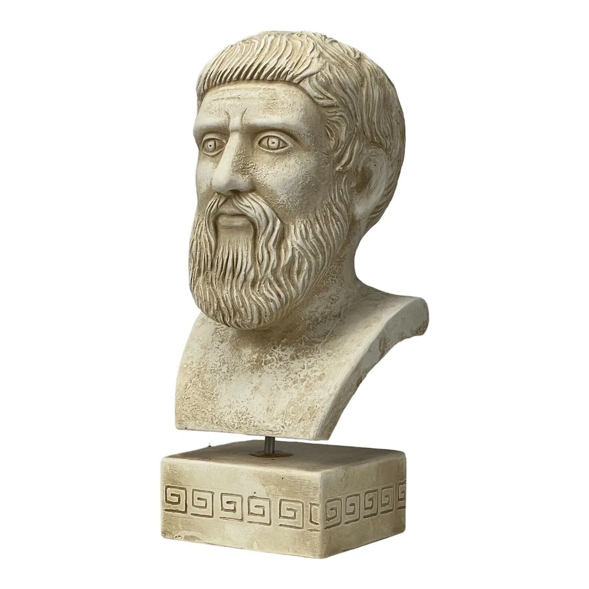 Escultura de cabeza de busto de filósofo ateniense griego de Platón, piedra fundida