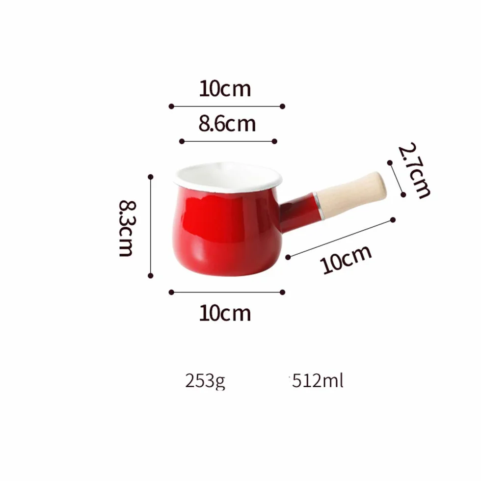 Cazo antiadherente pequeño para leche, té, café, hervir huevos, preparar la papilla del bebé, diseño esmaltado con mango de madera, fácil de limpiar, de Jmahm. rosso