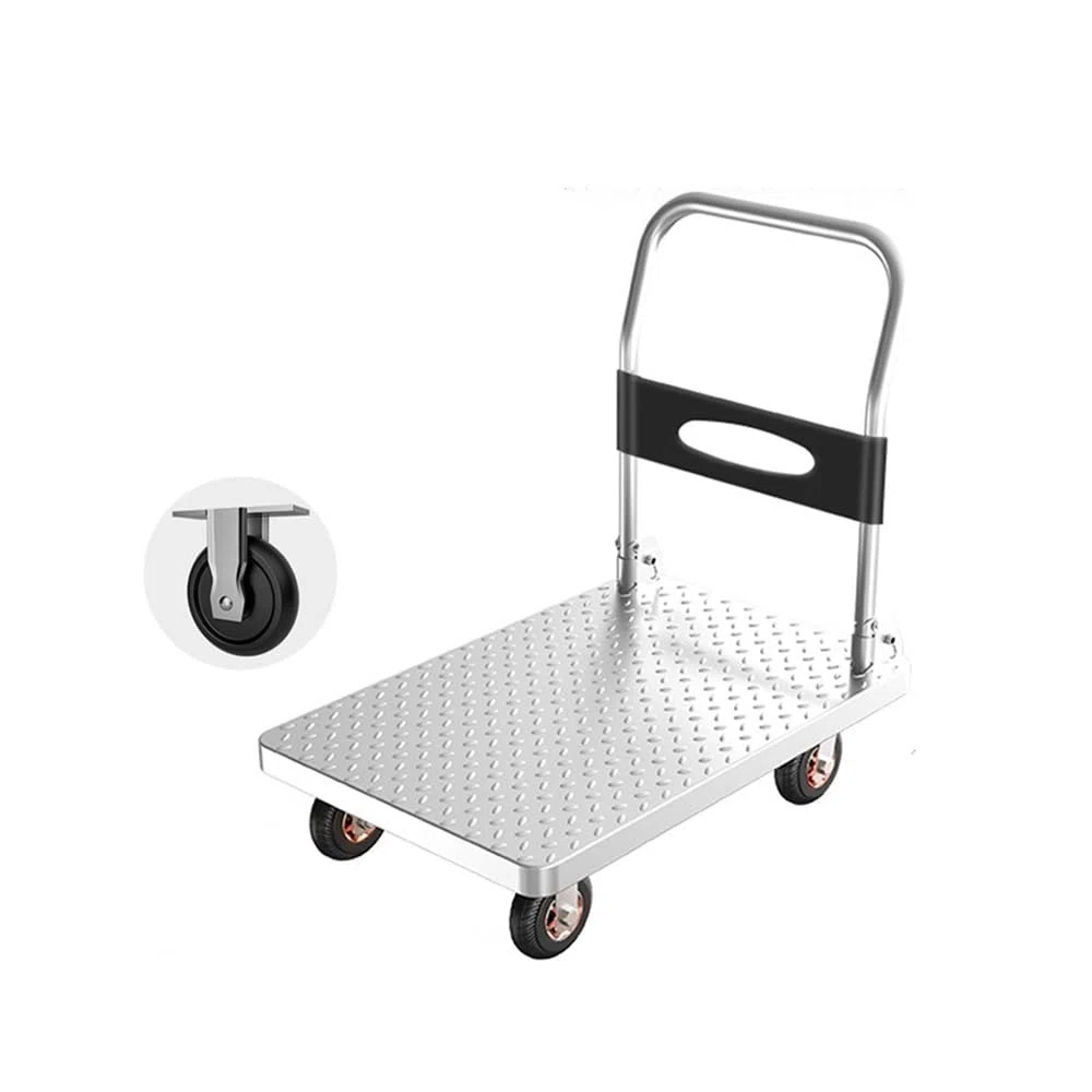 Carrito de plataforma de acero con ruedas, carrito utilitario resistente para uso doméstico e industrial, perfecto para transporte de mercancías, resistente y duradero, ideal para mover suministros.