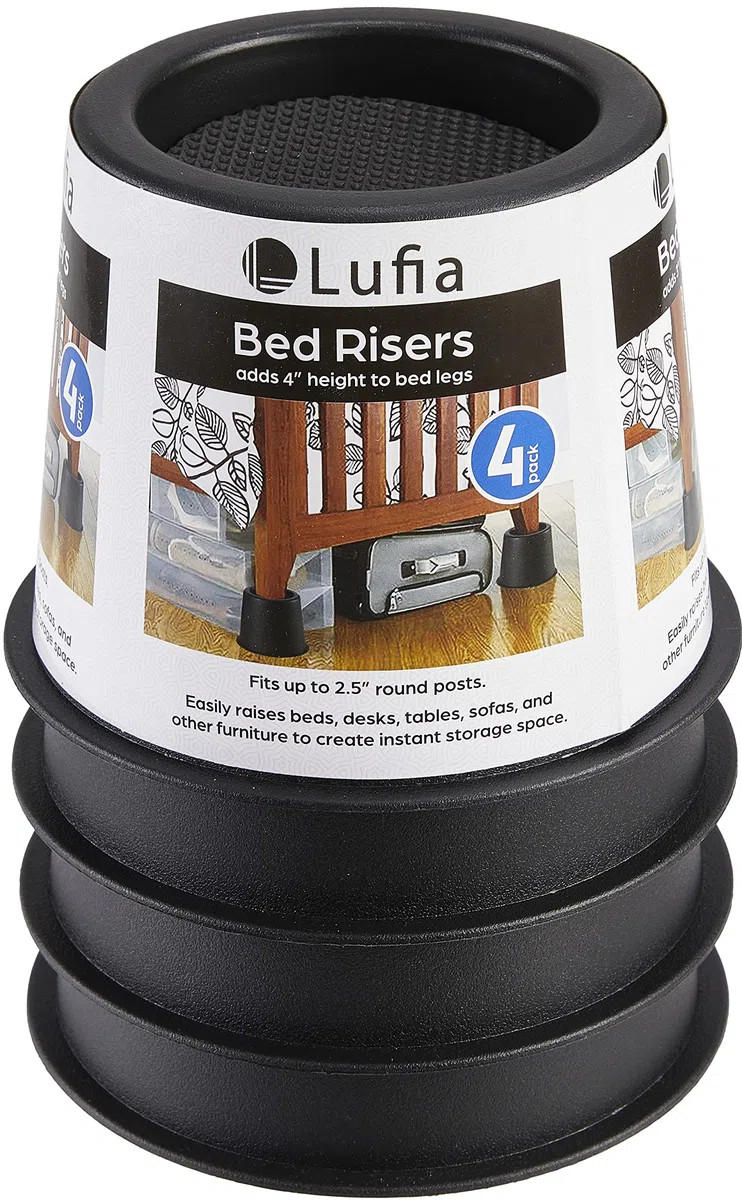 Elevadores de cama Lufia de 10 cm de alta resistencia, elevadores de muebles de cama con almohadilla antideslizante ideal para cama, sofá, mesa, silla o escritorio, juego de 4 (negro)