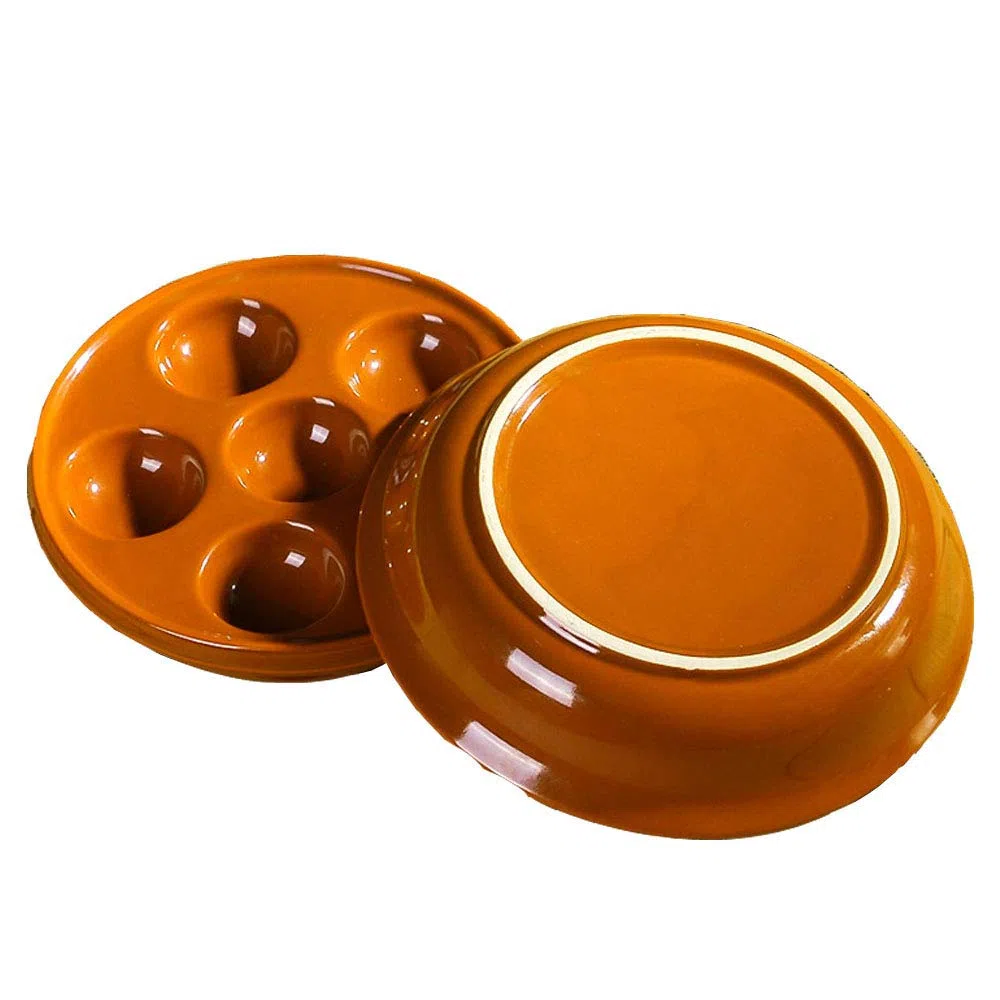 Juego de 2 Platos de Cerámica para Caracol de 6 Agujeros, Plato de Caracol de Porcelana Roja con Plato de Cazuela Redondo de Porcelana, Rojo