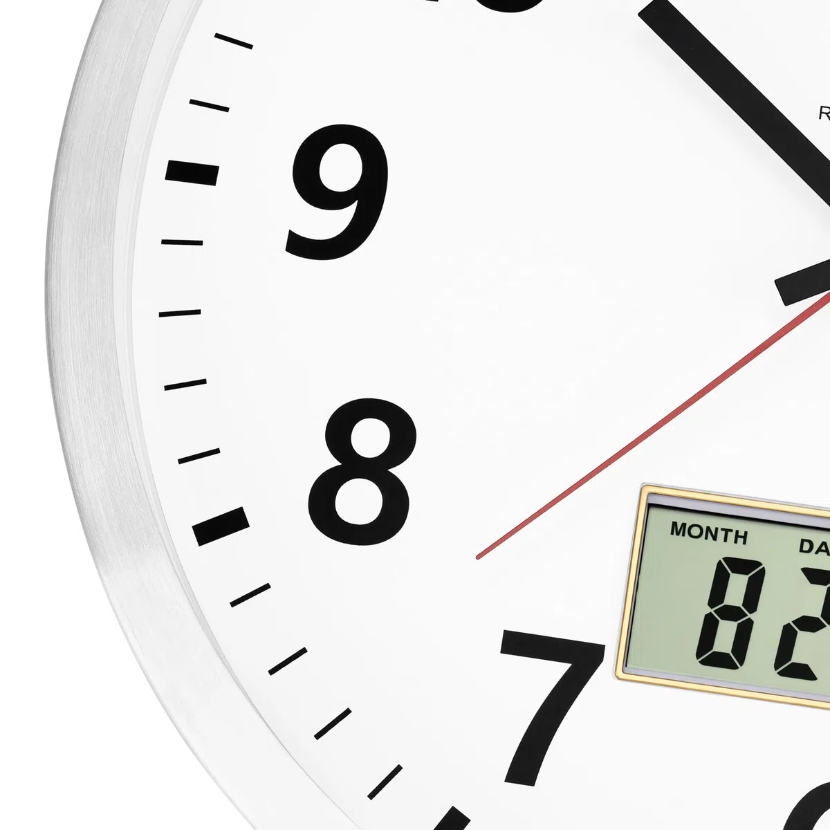 Foxtop Reloj de Pared Digital Radiocontrolado 30 cm Reloj de Cocina con Termómetro y Calendario Segundero Rojo de Fácil Lectura para Cocina, Salón u Oficina